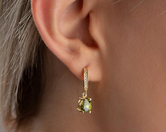 Sterling Silver Birthstone Dangle Earrings: Handmade Gold Finish