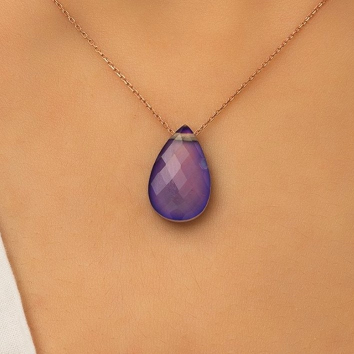 Silver Mood Necklace Changing Color Mood Stone Necklace Mood Etsy
