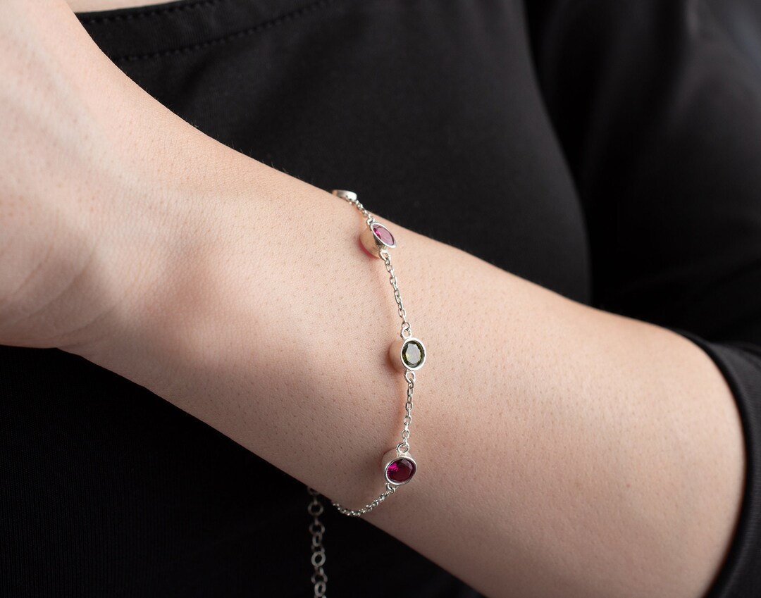 Silver Birthstone Bracelet, Gold Birthstone Bracelet for Mom, Gold
