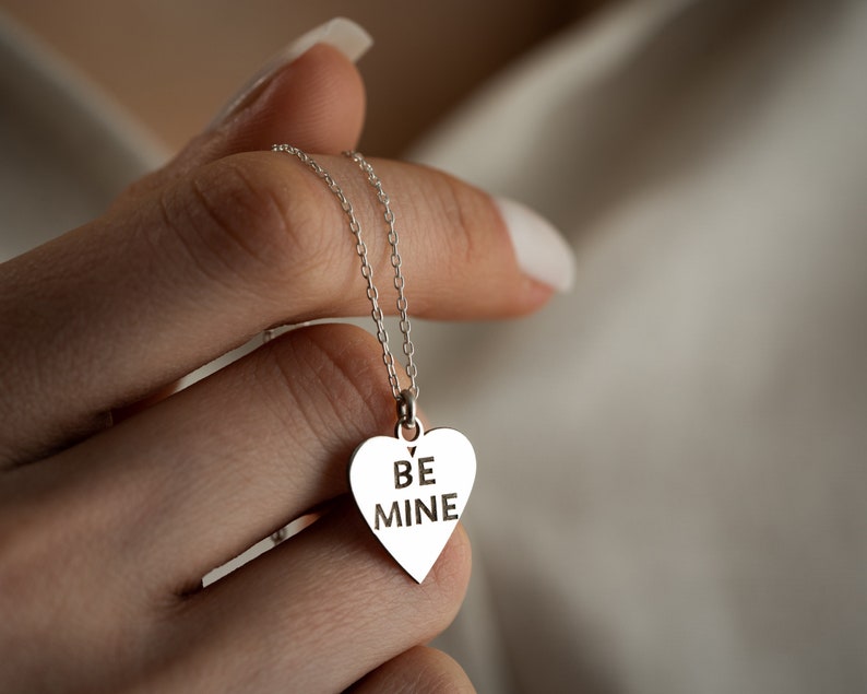 Silver Be Mine Necklace, Gold Heart Necklace, Mothers Day Necklace Gift, Mothers Day Jewelry Mom Gift, Be Mine Necklace for Mom