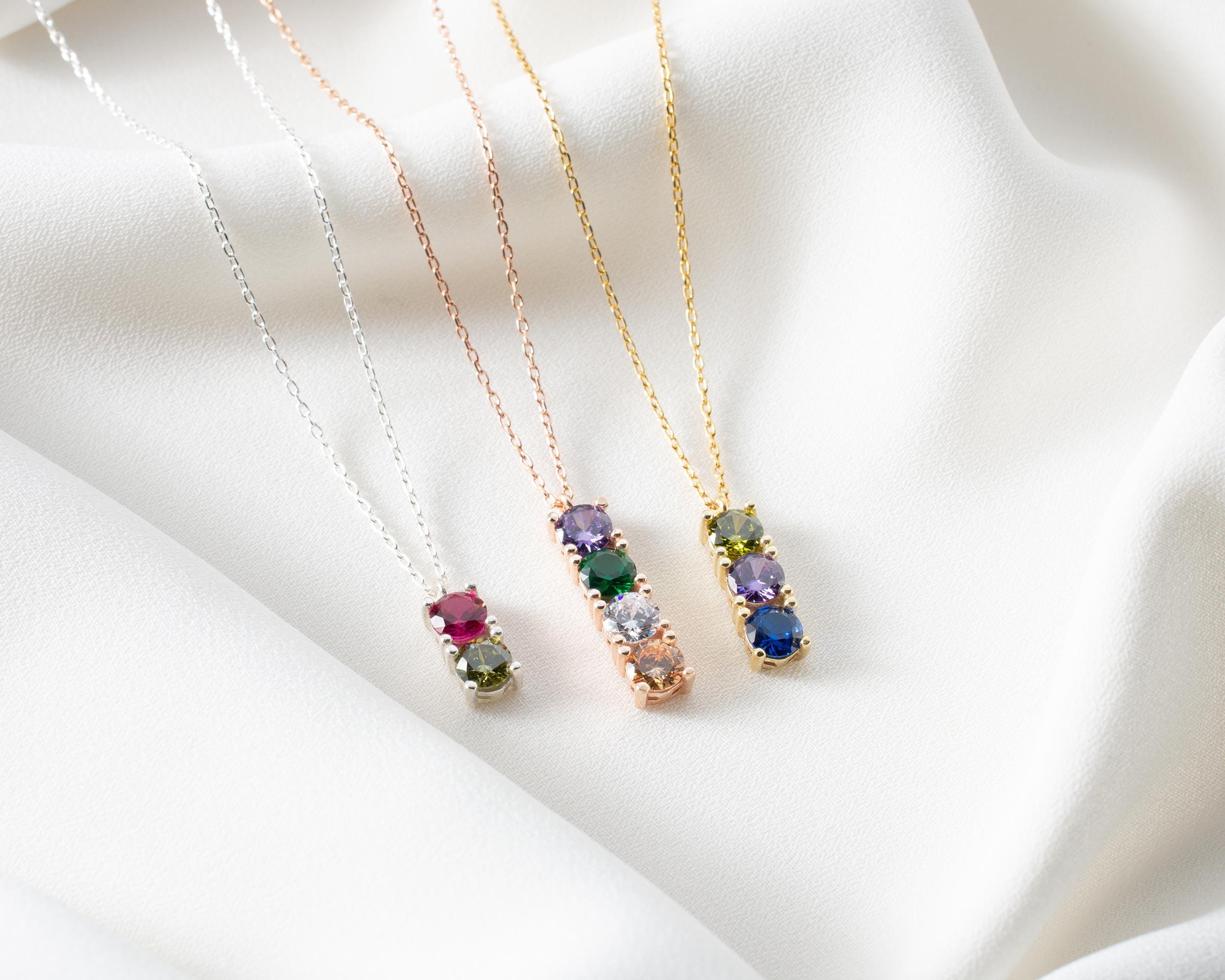 Personalized Birthstone Bar Necklace Multi Birthstone Necklace Mom Necklace With Kids Birthstone Traffic Light Pendant Mothers Day Gift