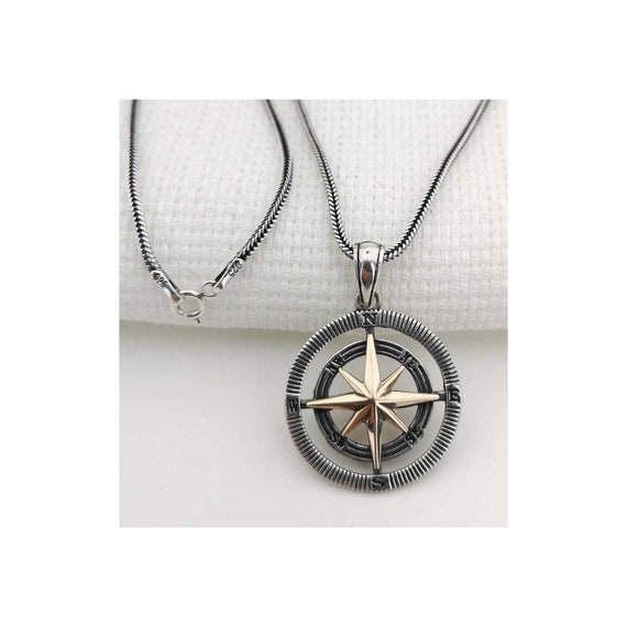 Silver Compass Necklace for Men Compass Pendant for Men Compass North Star Necklace Compass Jewelry Nautical Necklaces Etsy