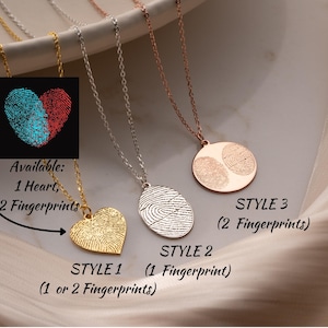 Engraved Fingerprint Jewelry Personalized Fingerprint Heart Necklace Couple&#39;s Actual Fingerprint Pendant 2 Fingerprint Memorial Gift Silver