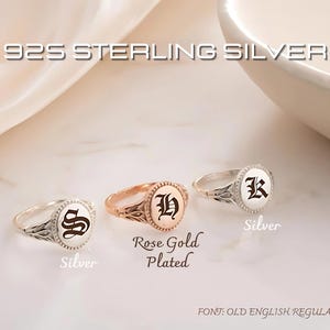 Anel de sinete inicial personalizado em prata 925, anel gótico vintage personalizado, anel de sinete com fonte inglesa antiga, anel gótico com monograma, anel com letra gótica