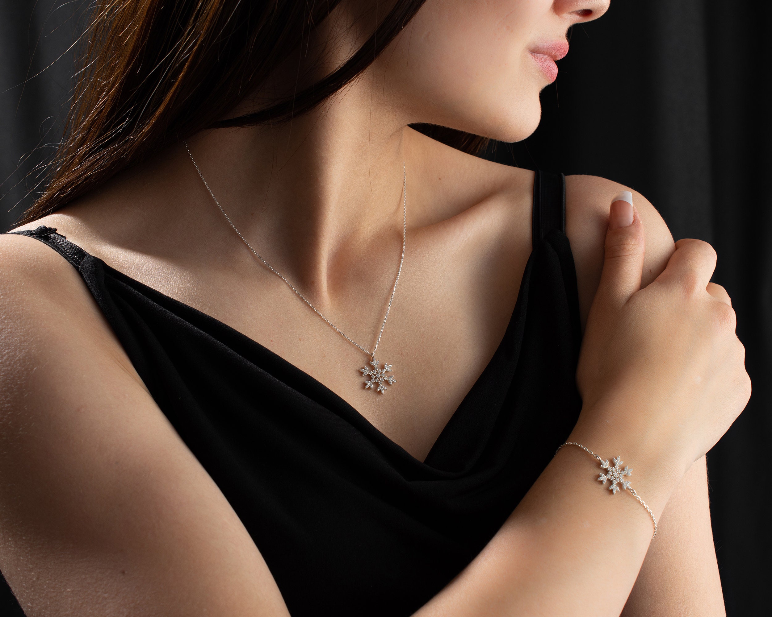 Moissanite Necklace Snowflake Wedding Ring Set – MomentWish Jewelry