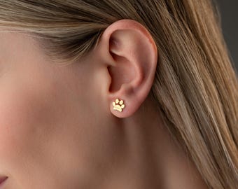 Personalisierte Pfoten-Ohrstecker: Gravur Haustiername, Sterling Silber