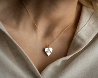 Be Mine Necklace Gold, Silver Heart Name Necklace, Name Heart Necklace Gold, Heart Necklace for Mom, Personalized Jewelry, gift for her