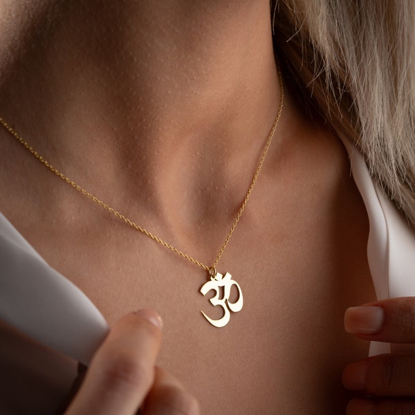 Om Necklace Gold, Silver Yoga Necklace, Om Pendant, Yoga Jewelry, Inspirational Om Necklace, Zen Necklace,