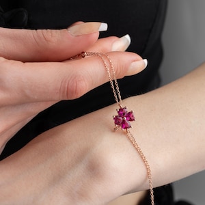 Birthstone Clover Bracelet, Four Leaf Clover Bracelet, December Birthstone Four-Leaf Clover, May Clover Bracelet, December Clover Bracelet