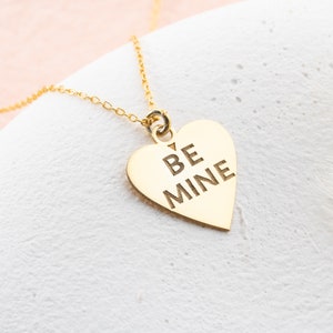 Silver Be Mine Necklace, Gold Heart Necklace, Mothers Day Necklace Gift, Mothers Day Jewelry Mom Gift, Be Mine Necklace for Mom