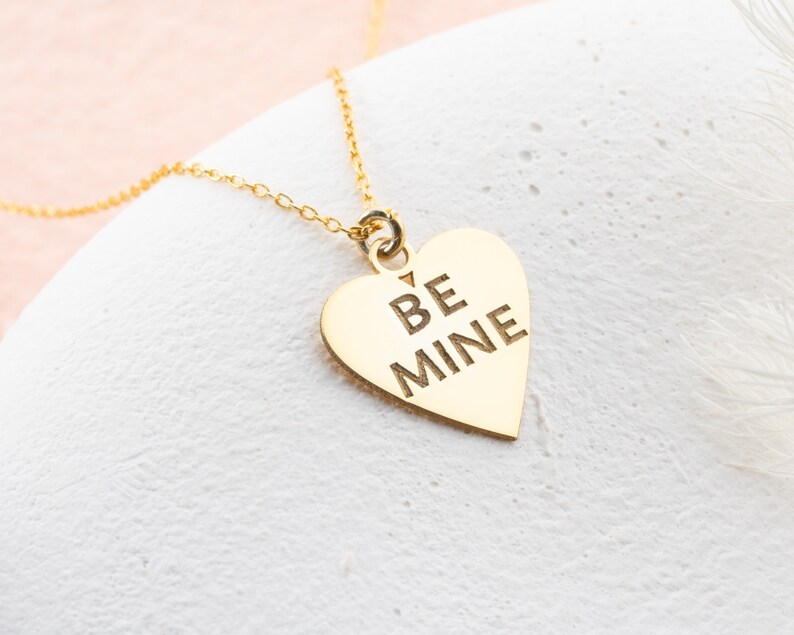 Silver Be Mine Necklace, Gold Heart Necklace, Mothers Day Necklace Gift, Mothers Day Jewelry Mom Gift, Be Mine Necklace for Mom