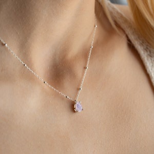 Moonstone Necklace Silver Rainbow Birthstone Necklace Moonstone Pendant Necklace Tear Drop Shape Zircon Necklace Birthstone June Necklace