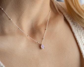 Rainbow Moonstone Necklace: Sterling Silver Teardrop Pendant, June Birthstone