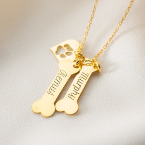 Personalized Dog Bone Necklace: Sterling Silver Paw Print Charm