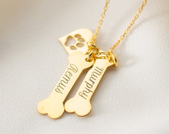 Dog Name bone paw necklace Silver Gold Dog name necklace Custom dog necklace Dog Bone Charm Necklace Personalized Dog Bone Necklace