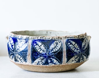 Blue Flowered Oval Rustic Serving Bowl Fruit Bowl Mothers Day Housewarming Teacher Gift Home Decor Kitchen Decor Farmhouse Cottage Style