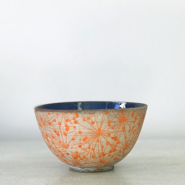 Unique, fun, orange and blue distressed, ramen, cereal, ice cream bowl, hostess housewarming, teacher wedding gift, farmhouse decor