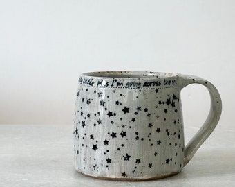 Black, white, star, coffee, tea, matcha, mug. Teacher gift, housewarming, handmade, rustic, charm, coffee cup.