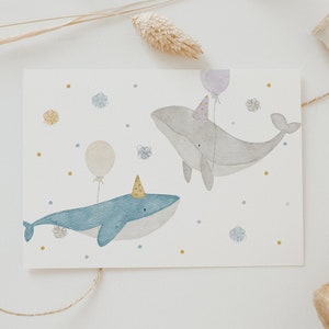 Postkarte Wale Luftballons A6 Karte Kindergeburtstag Postkarte Kinder Postkarte Geburtstag Geburtstagskarte Geburtstagsgeschenk Tier Karte
