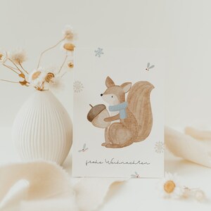 Weihnachtskarte Eichhörnchen mit Schal A6 Postkarte Weihnachten Karte Weihnachtskarte Aquarell Weihnachtskarten Set Weihnachtsgeschenk Kind