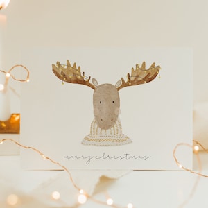 Kerstkaart eland A6 | Ansichtkaart Kerstkaart Kerstkaart aquarel geschilderde kerstkaarten set Kerstcadeau