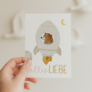 Postkarte Geburtstag Raketenbär A6  Karte Kindergeburtstag Postkarte Kinder Postkarte Geburtstag Geburtstagskarte Geburtstagsgeschenk