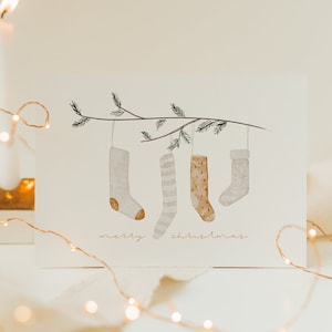 Weihnachtskarte Socken A6 | Postkarte Weihnachten Karte Weihnachtskarte Aquarell gemalte Weihnachtskarten Set Weihnachtsgeschenk Kinder