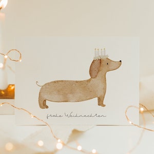 Weihnachtskarte Dackel Kranz A6 | Postkarte Weihnachten Karte Weihnachtskarte aquarell gemalte Weihnachtskarten Set Weihnachtsgeschenk