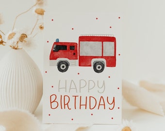 Postcard Birthday Fire Brigade A6 Card Children's Birthday Postcard  Children's Postcard Birthday Birthday Card Birthday Present 