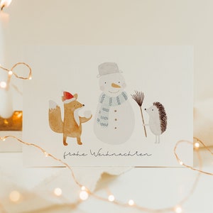 Weihnachtskarte Schneemann A6 | Postkarte Weihnachten Karte Weihnachtskarte Aquarell gemalte Weihnachtskarten Set Weihnachtsgeschenk Kinder