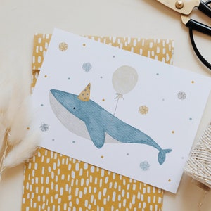 Postkarte Wal blau Ballon A6 Karte Kindergeburtstag Postkarte Kinder Postkarte Geburtstag Geburtstagskarte Geburtstagsgeschenk Geschenkidee