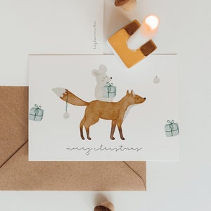 Weihnachtskarte Fuchs und Maus A6 | Postkarte Weihnachten Karte Weihnachtskarte Aquarell Weihnachtskarten Set Weihnachtsgeschenk Kinder