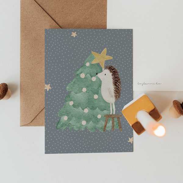 Weihnachtskarte Igel Weihnachtsbaum A6 | Postkarte Weihnachten Karte Weihnachtskarte Aquarell Weihnachtskarten Set Weihnachtsgeschenk Kinder