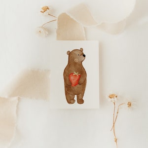 Minikarte Erdbär A7 | Minikarte kleine Karte kleine Postkarte Karte Geschenk Geschenkanhänger Geschenkverpackung Geschenkpapier Erdbeere