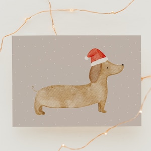 Kerstkaart Teckelhoed A6 | Ansichtkaart Kerstkaart Kerstkaart aquarel geschilderde kerstkaarten set Kerstcadeau