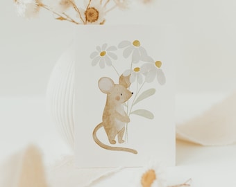 Minikarte Maus Blumenstrauß A7 Minikarte kleine Karte kleine Postkarte Kinder Karte Geschenk Geschenkanhänger Geschenkverpackung