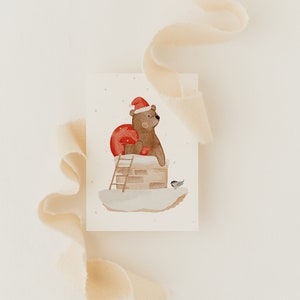 Minikaart Kerst Kaminbär A7 | Ansichtkaart Kerstkaart Kerstkaart aquarel geschilderde kerstkaarten set Kerstcadeau