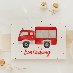 Geburtstagseinladung Feuerwehr Postkarte | Karte Kindergeburtstag Postkarte Geburtstag Geburtstagskarte Geburtstagsgeschenk Einladung