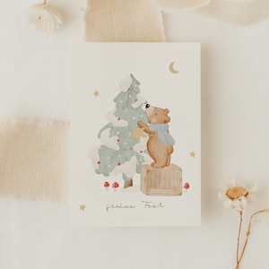 Kerstkaart beer versiert kerstboom A6 ansichtkaart Kerstkaart Kerstkaart aquarel Kerstkaartenset Kerstcadeau