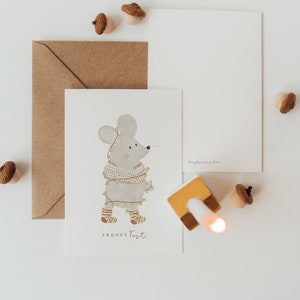 Weihnachtskarte Maus Lichterkette A6 | Postkarte Weihnachten Karte Weihnachtskarte Aquarell Weihnachtskarten Set Weihnachtsgeschenk Kinder