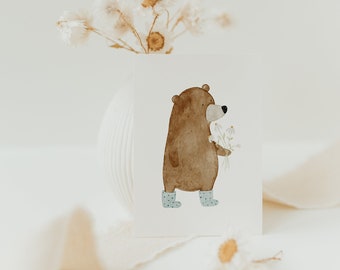 Mini card flower bear A7 card children's birthday postcard children's postcard birthday birthday card birthday gift boy gift child