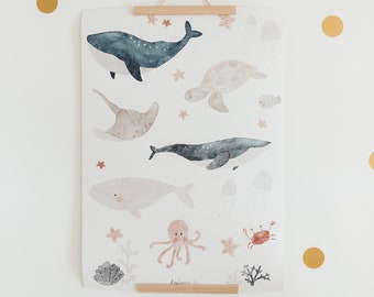 Poster Sea Animals A3 A4 Children's Poster Poster Children's Room Poster Baby Gift Girl Gift Boy Poster Children Animal Poster