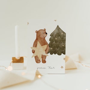 Weihnachtskarte Bär Weihnachtsbaum A6 | Postkarte Weihnachten Karte Weihnachtskarte aquarell gemalte Weihnachtskarten Weihnachtsgeschenk