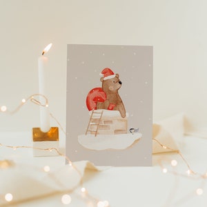 Weihnachtskarte Kaminbär A6 | Postkarte Weihnachten Karte Weihnachtskarte aquarell handgemalt Weihnachtskarten Set Weihnachtsgeschenk