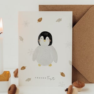 Weihnachtskarte Pinguin A6 | Postkarte Weihnachten Karte Weihnachtskarte aquarell gemalt Weihnachtskarten Set Weihnachtsgeschenk Kinder