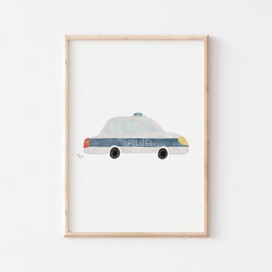 Poster Polizeiauto A4 Kinderposter Poster Kinderzimmer Poster Baby Geschenk Mädchen Geschenk Junge Poster Kinder Tierposter