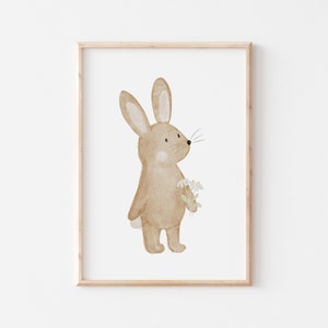 Poster Hase Blumenstrauß A4 & A3 Kinderposter Poster Kinderzimmer Poster Baby Geschenk Mädchen Geschenk Junge Poster Kinder Tierposter