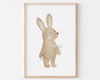 Poster bunny bouquet of flowers A4 children's poster poster children's room poster baby gift girl gift boy poster children animal poster