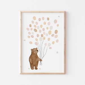 Poster Bär Fingerabdrücke A3 A4 Kinderposter Kinderzimmer Poster Baby Geschenk Poster Daumen Abdrücke Taufe Bild Hochzeit Fingerprint