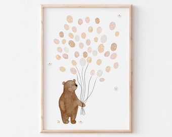 Poster Bear Fingerprints A2 A3 A4 Children's Poster Nursery Poster Baby Gift Poster Thumb Prints Baptism Picture Wedding Fingerprint